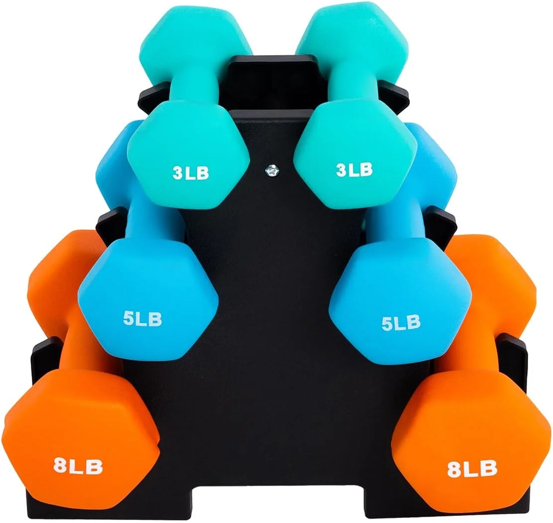 Colourful Vinyl-Dipped Neoprene Dumbbell Set – Hex Hand Weights in A number of Sizes (1-8KG / 1-15LB) for Health club and Exercise