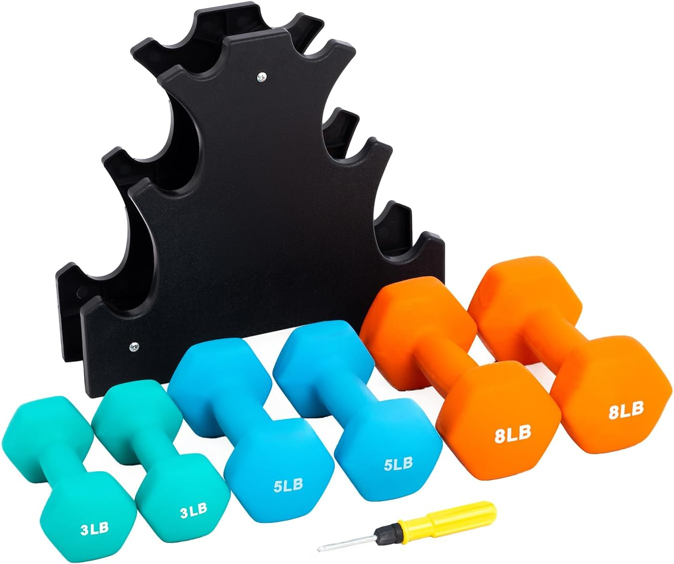 Colourful Vinyl-Dipped Neoprene Dumbbell Set - Hex Hand Weights in A number of Sizes (1-8KG / 1-15LB) for Health club and Exercise