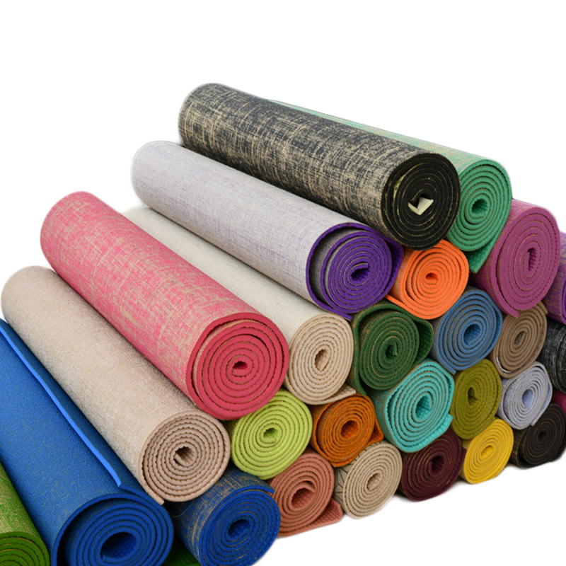 Excessive-Density Khaki PVC Flax Yoga Mat – 5mm Eco-Pleasant, Non-Poisonous Hemp Train Mat (1550g)